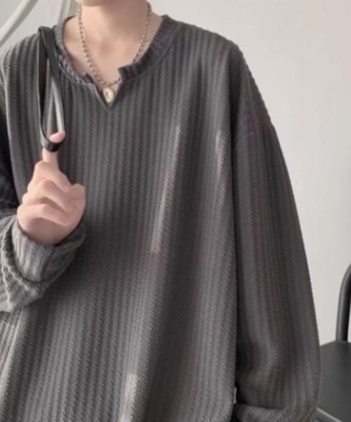 WESTBOY（ウエストボーイ）の「ワッフルリブ オーバーサイズトップス カットソー WO26S2TP08（Tシャツ/カットソー・メンズ・ホワイト/グレー/ブラック・L/XL/M）」の12枚目の写真