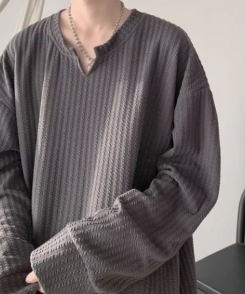 WESTBOY（ウエストボーイ）の「ワッフルリブ オーバーサイズトップス カットソー WO26S2TP08（Tシャツ/カットソー・メンズ・ホワイト/グレー/ブラック・L/XL/M）」の13枚目の写真