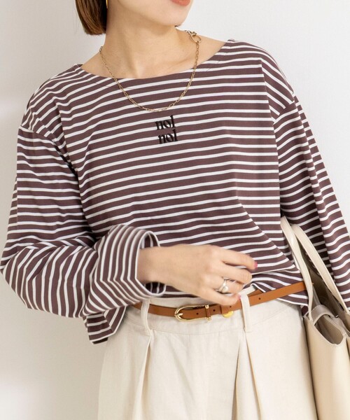 NOLLEY’S（ノーリーズ）の「【nolnol/ノルノル】ウォッシャブルシルケットボーダーショートT（Tシャツ/カットソー・レディース・ブルー系その他3/ブルー系その他4/ホワイト系その他4/ベージュ系その他3・38）」の2枚目の写真