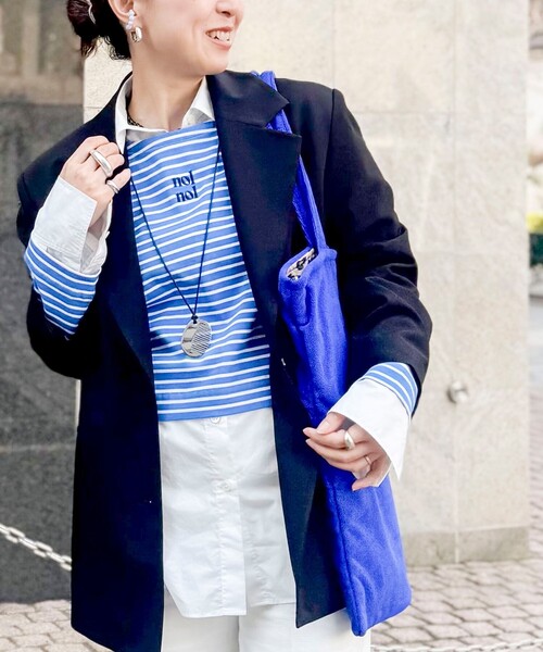 NOLLEY’S（ノーリーズ）の「【nolnol/ノルノル】ウォッシャブルシルケットボーダーショートT（Tシャツ/カットソー・レディース・ブルー系その他3/ブルー系その他4/ホワイト系その他4/ベージュ系その他3・38）」の4枚目の写真