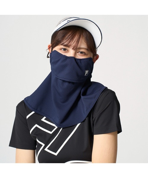 FILA GOLF(フィラゴルフ )の「FILA GOLF フィラゴルフ ゴルフウェア UVカット 接触冷感 吸汗速乾 ロング丈 フェイスカバー フェイスマスク(マスク・レディース・ホワイト/ネイビー/ライトブルー・FREE)」の3枚目の写真