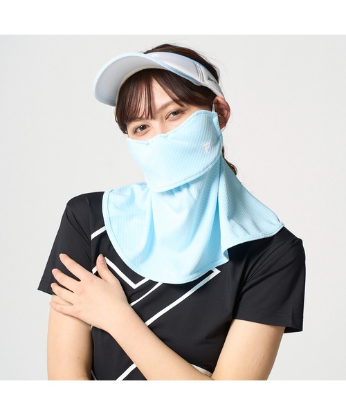 FILA GOLF(フィラゴルフ )の「FILA GOLF フィラゴルフ ゴルフウェア UVカット 接触冷感 吸汗速乾 ロング丈 フェイスカバー フェイスマスク(マスク・レディース・ホワイト/ネイビー/ライトブルー・FREE)」の4枚目の写真