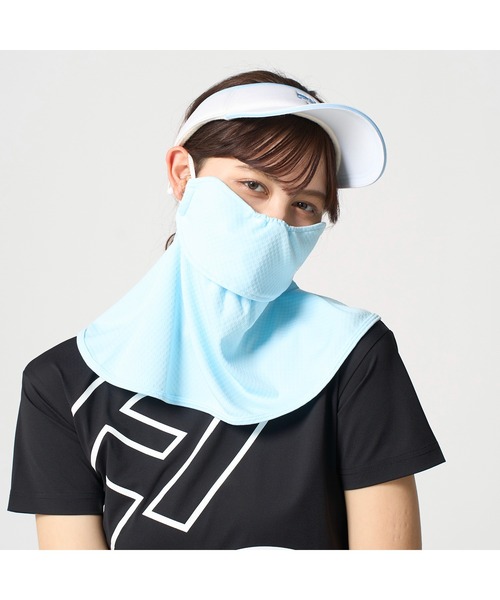 FILA GOLF(フィラゴルフ )の「FILA GOLF フィラゴルフ ゴルフウェア UVカット 接触冷感 吸汗速乾 ロング丈 フェイスカバー フェイスマスク(マスク・レディース・ホワイト/ネイビー/ライトブルー・FREE)」の5枚目の写真