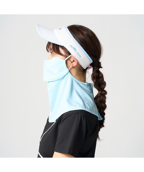 FILA GOLF(フィラゴルフ )の「FILA GOLF フィラゴルフ ゴルフウェア UVカット 接触冷感 吸汗速乾 ロング丈 フェイスカバー フェイスマスク(マスク・レディース・ホワイト/ネイビー/ライトブルー・FREE)」の8枚目の写真