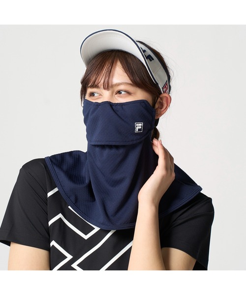 FILA GOLF(フィラゴルフ )の「FILA GOLF フィラゴルフ ゴルフウェア UVカット 接触冷感 吸汗速乾 ロング丈 フェイスカバー フェイスマスク(マスク・レディース・ホワイト/ネイビー/ライトブルー・FREE)」の18枚目の写真