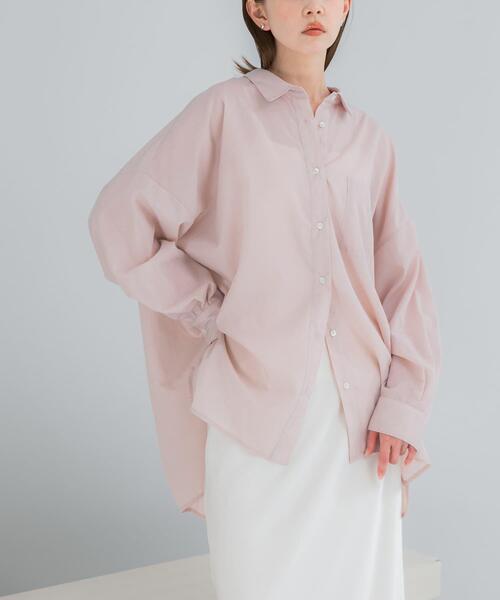 URBAN RESEARCH ROSSO WOMEN（アーバンリサーチ　ロッソ）の「『WEB/一部店舗限定』『UR TECH Smart Linen Touch』イージーリネンオーバーシャツ（シャツ/ブラウス・レディース・ブラウン系その他/ライトピンク/ネイビー・FREE）」の4枚目の写真