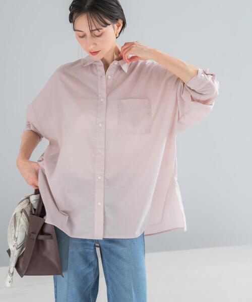 URBAN RESEARCH ROSSO WOMEN（アーバンリサーチ　ロッソ）の「『WEB/一部店舗限定』『UR TECH Smart Linen Touch』イージーリネンオーバーシャツ（シャツ/ブラウス・レディース・ブラウン系その他/ライトピンク/ネイビー・FREE）」の7枚目の写真