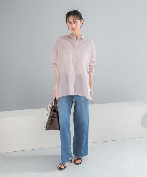 URBAN RESEARCH ROSSO WOMEN（アーバンリサーチ　ロッソ）の「『WEB/一部店舗限定』『UR TECH Smart Linen Touch』イージーリネンオーバーシャツ（シャツ/ブラウス・レディース・ブラウン系その他/ライトピンク/ネイビー・FREE）」の9枚目の写真