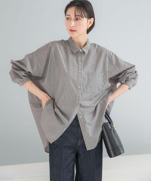 URBAN RESEARCH ROSSO WOMEN（アーバンリサーチ　ロッソ）の「『WEB/一部店舗限定』『UR TECH Smart Linen Touch』イージーリネンオーバーシャツ（シャツ/ブラウス・レディース・ブラウン系その他/ライトピンク/ネイビー・FREE）」の15枚目の写真