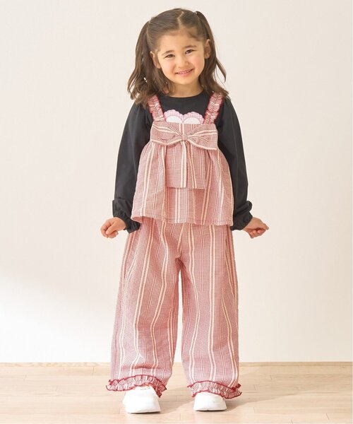 Lycee mine(リセマイン)の「【セットアップ】リボン付きキャミトップス・ゆったりパンツセットアップ【Lycee mine バレエシリーズ】(セットアップ・キッズ・ブルー/ブラック/レッド/ベージュ/マスタード・120cm/130cm/140cm/150cm/100cm/110cm)」の1枚目の写真