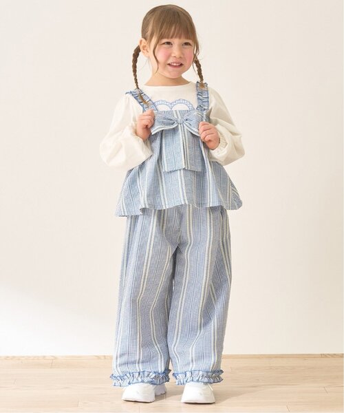 Lycee mine(リセマイン)の「【セットアップ】リボン付きキャミトップス・ゆったりパンツセットアップ【Lycee mine バレエシリーズ】(セットアップ・キッズ・ブルー/ブラック/レッド/ベージュ/マスタード・120cm/130cm/140cm/150cm/100cm/110cm)」の4枚目の写真