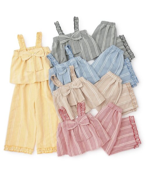 Lycee mine(リセマイン)の「【セットアップ】リボン付きキャミトップス・ゆったりパンツセットアップ【Lycee mine バレエシリーズ】(セットアップ・キッズ・ブルー/ブラック/レッド/ベージュ/マスタード・120cm/130cm/140cm/150cm/100cm/110cm)」の6枚目の写真