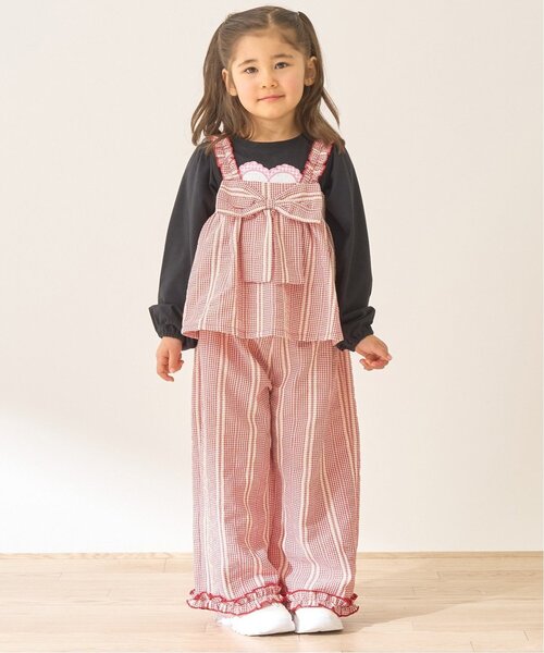 Lycee mine(リセマイン)の「【セットアップ】リボン付きキャミトップス・ゆったりパンツセットアップ【子供服】【キッズ】【女の子】(セットアップ・キッズ・ブルー/ブラック/レッド/ベージュ/マスタード・120cm/130cm/140cm/150cm/100cm/110cm)」の21枚目の写真