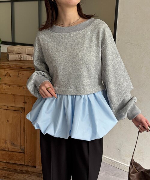 Thevon(ゼボン)の「裾バルーンボートネック裏毛プルオーバー(Tシャツ/カットソー・レディース・グレー/イエロー/ライトグレー・FREE)」の1枚目の写真