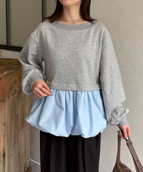 Thevon(ゼボン)の「裾バルーンボートネック裏毛プルオーバー(Tシャツ/カットソー・レディース・グレー/イエロー/ライトグレー・FREE)」の10枚目の写真