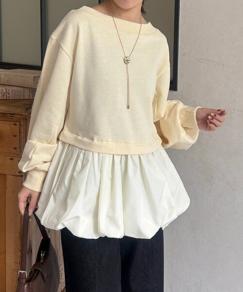 Thevon(ゼボン)の「裾バルーンボートネック裏毛プルオーバー(Tシャツ/カットソー・レディース・グレー/イエロー/ライトグレー・FREE)」の4枚目の写真