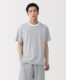 紳士 天竺編みクルーネック半袖Tシャツ(ボーダー)