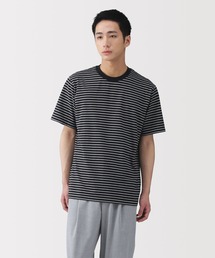 紳士 天竺編みクルーネック半袖Tシャツ(ボーダー)