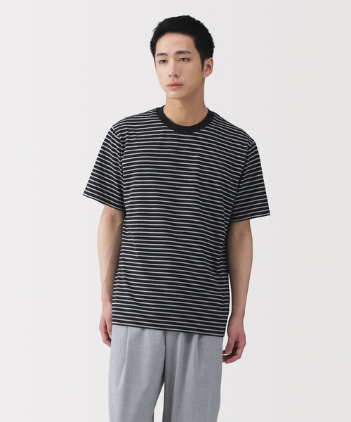 無印良品（ムジルシリョウヒン）の「紳士　天竺編みクルーネック半袖Ｔシャツ（ボーダー）（Tシャツ/カットソー・メンズ・ブラック系1/ブラック系/ホワイト系1/ホワイト系/ブルー系/グレー系・M/S/XL/L）」の4枚目の写真