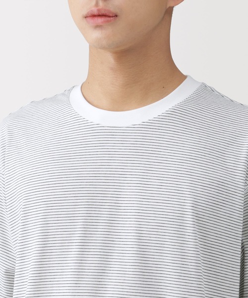 無印良品（ムジルシリョウヒン）の「紳士　天竺編みクルーネック半袖Ｔシャツ（ボーダー）（Tシャツ/カットソー・メンズ・ブラック系1/ブラック系/ホワイト系1/ホワイト系/ブルー系/グレー系・M/S/XL/L）」の10枚目の写真