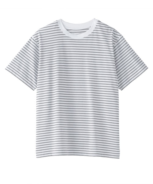 無印良品（ムジルシリョウヒン）の「紳士　天竺編みクルーネック半袖Ｔシャツ（ボーダー）（Tシャツ/カットソー・メンズ・ブラック系1/ブラック系/ホワイト系1/ホワイト系/ブルー系/グレー系・M/S/XL/L）」の14枚目の写真