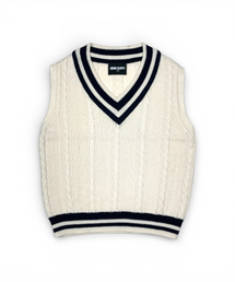 BORN SLIPPY（ボーンスリッピー）の「Cable V-Neck Knit Vest (Ivory)（ベスト）」