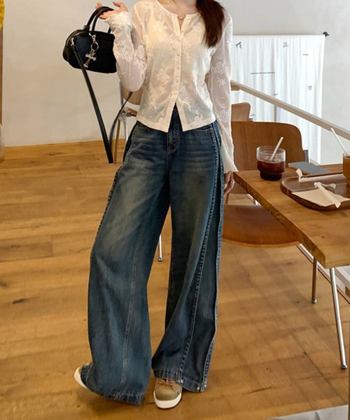 &soiree(アンドソワレ)の「ハイウエストサイドラインワイドデニムパンツ(デニムパンツ・レディース・インディゴブルー・SMALL/MEDIUM/LARGE/X-LARGE)」の3枚目の写真