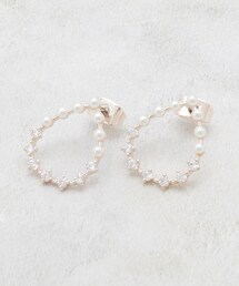フェイクパール×ビジューしずくモチーフピアス
