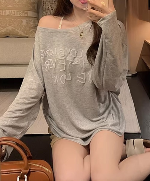 shyam inspiration（シャムインスピレーション）の「ロゴプリントシアールーズトップス（Tシャツ/カットソー・レディース・イエロー/グレー/ブラック/ホワイト・F）」の7枚目の写真