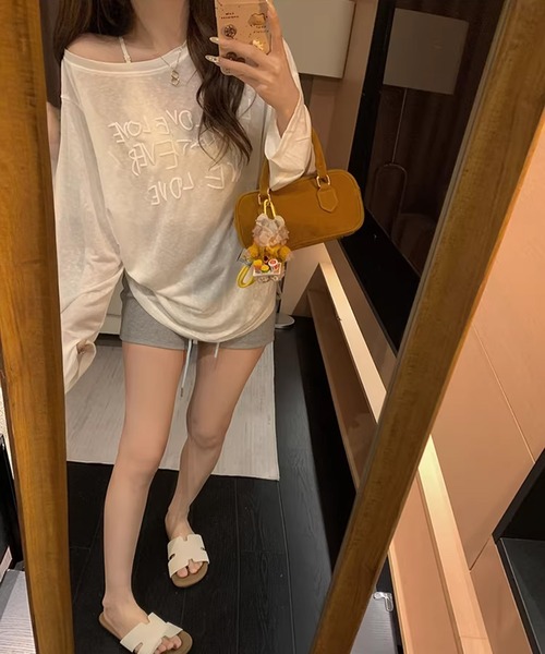 shyam inspiration（シャムインスピレーション）の「ロゴプリントシアールーズトップス（Tシャツ/カットソー・レディース・イエロー/グレー/ブラック/ホワイト・F）」の6枚目の写真