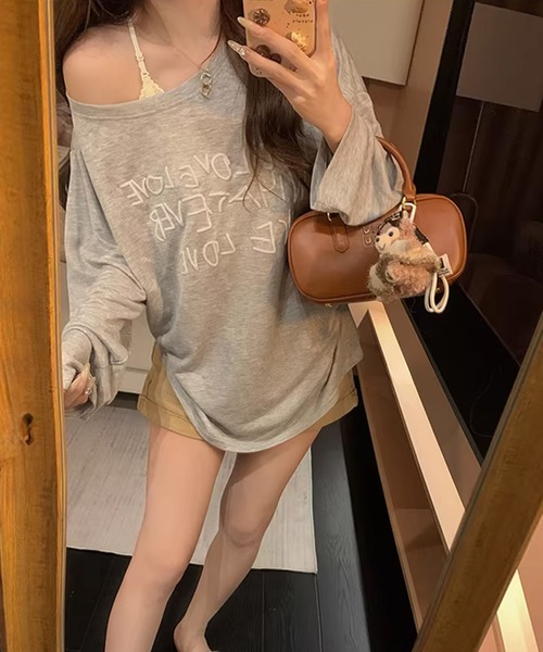 shyam inspiration（シャムインスピレーション）の「ロゴプリントシアールーズトップス（Tシャツ/カットソー・レディース・イエロー/グレー/ブラック/ホワイト・F）」の9枚目の写真