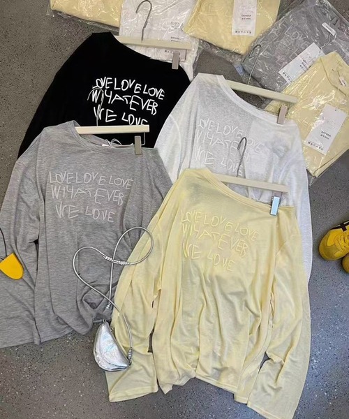 shyam inspiration（シャムインスピレーション）の「ロゴプリントシアールーズトップス（Tシャツ/カットソー・レディース・イエロー/グレー/ブラック/ホワイト・F）」の17枚目の写真