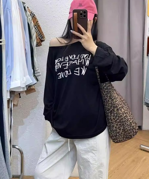 shyam inspiration（シャムインスピレーション）の「ロゴプリントシアールーズトップス（Tシャツ/カットソー・レディース・イエロー/グレー/ブラック/ホワイト・F）」の15枚目の写真