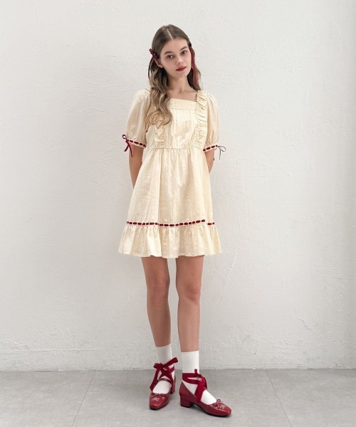 F i.n.t（フィント）の「はしごリボンコットンレースミニワンピース（ワンピース・レディース・ライトベージュ/オフホワイト・FREE）」の19枚目の写真