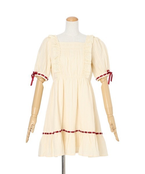 F i.n.t（フィント）の「はしごリボンコットンレースミニワンピース（ワンピース・レディース・ライトベージュ/オフホワイト・FREE）」の9枚目の写真