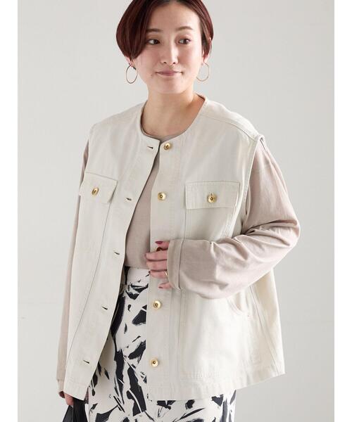 Te chichi（テチチ）の「ノーカラーワークベスト（ベスト・レディース・ネイビー/オフホワイト・F）」の2枚目の写真