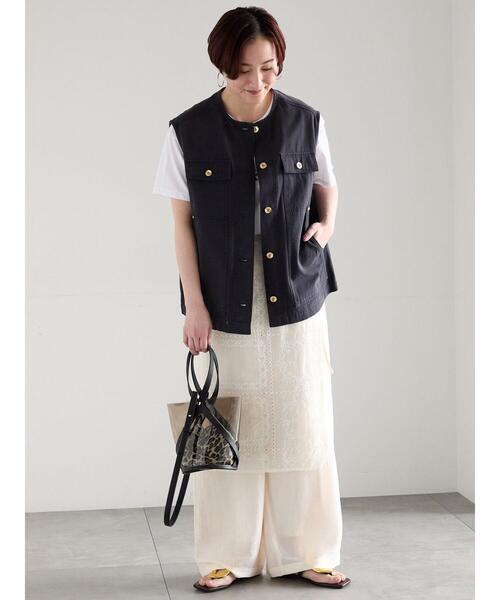 Te chichi（テチチ）の「ノーカラーワークベスト（ベスト・レディース・ネイビー/オフホワイト・F）」の18枚目の写真