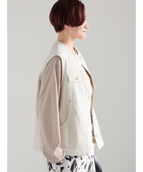 Te chichi（テチチ）の「ノーカラーワークベスト（ベスト・レディース・ネイビー/オフホワイト・F）」の6枚目の写真