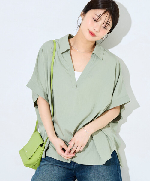 FREAK'S STORE(フリークスストア)の「限定展開 ナイロン ワッシャー フレンチスリーブ ブラウス(シャツ/ブラウス・レディース・ブラック/ブルーグリーン/ベージュ/オレンジ/ネイビー/ブラウン・フリ-)」の5枚目の写真