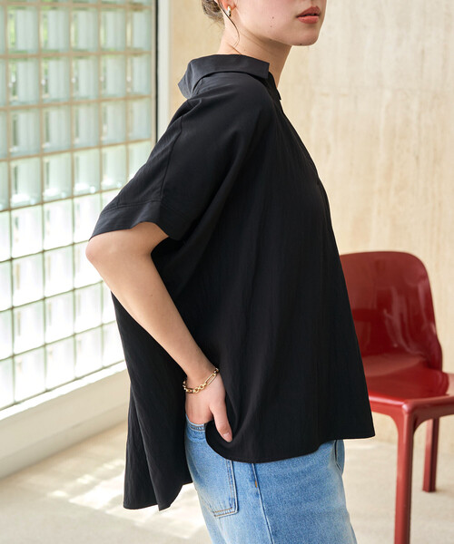 FREAK'S STORE(フリークスストア)の「限定展開 ナイロン ワッシャー フレンチスリーブ ブラウス(シャツ/ブラウス・レディース・ブラック/ブルーグリーン/ベージュ/オレンジ/ネイビー/ブラウン・フリ-)」の8枚目の写真