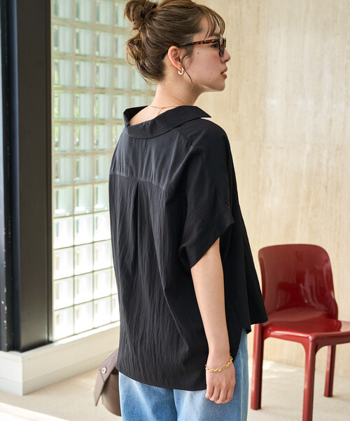 FREAK'S STORE(フリークスストア)の「限定展開 ナイロン ワッシャー フレンチスリーブ ブラウス(シャツ/ブラウス・レディース・ブラック/ブルーグリーン/ベージュ/オレンジ/ネイビー/ブラウン・フリ-)」の9枚目の写真