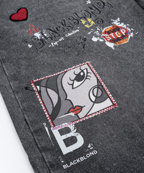 BLACK BLOND（ブラック ブロンド）の「ビビディポップクラッシュマルチパッチデニムパンツ（ヴィンテージブラック）（デニムパンツ・レディース・その他・SMALL/MEDIUM/LARGE/X-LARGE/XX-LARGE）」の5枚目の写真
