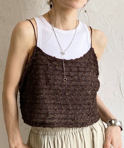 She's Closet(シーズクローゼット)の「ショート丈 ラメ ネップヤーン ジャガード キャミソール ビスチェ(キャミソール・レディース・ブラック/アイボリー/ブラウン・FREE)」の3枚目の写真