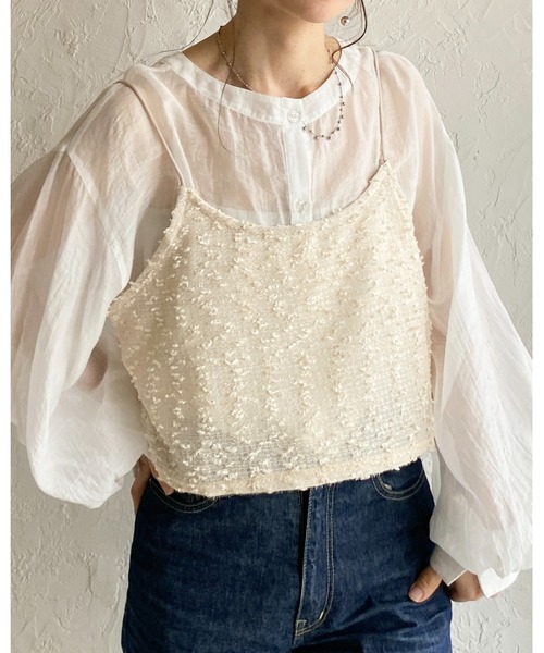 She's Closet(シーズクローゼット)の「ショート丈 ラメ ネップヤーン ジャガード キャミソール ビスチェ(キャミソール・レディース・ブラック/アイボリー・FREE)」の5枚目の写真