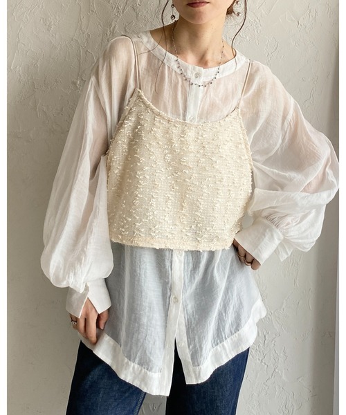 She's Closet(シーズクローゼット)の「ショート丈 ラメ ネップヤーン ジャガード キャミソール ビスチェ(キャミソール・レディース・ブラック/アイボリー・FREE)」の6枚目の写真