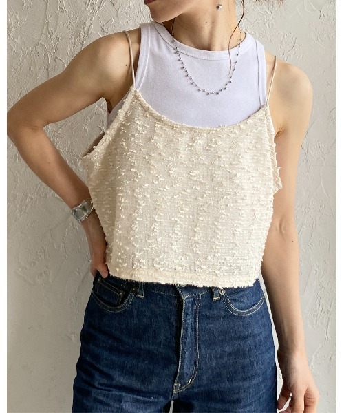 She's Closet(シーズクローゼット)の「ショート丈 ラメ ネップヤーン ジャガード キャミソール ビスチェ(キャミソール・レディース・ブラック/アイボリー・FREE)」の7枚目の写真