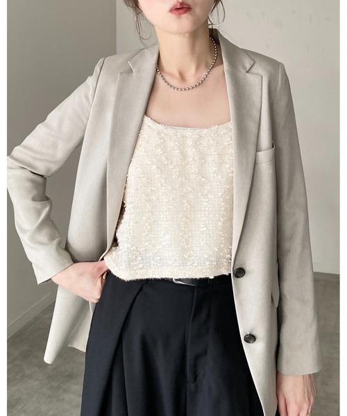 She's Closet(シーズクローゼット)の「ショート丈 ラメ ネップヤーン ジャガード キャミソール ビスチェ(キャミソール・レディース・ブラック/アイボリー・FREE)」の10枚目の写真