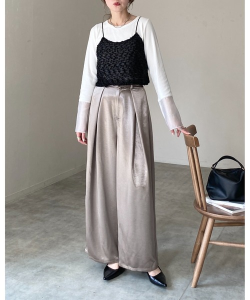 She's Closet(シーズクローゼット)の「ショート丈 ラメ ネップヤーン ジャガード キャミソール ビスチェ(キャミソール・レディース・ブラック/アイボリー・FREE)」の12枚目の写真