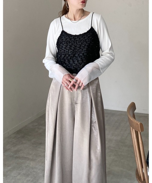 She's Closet(シーズクローゼット)の「ショート丈 ラメ ネップヤーン ジャガード キャミソール ビスチェ(キャミソール・レディース・ブラック/アイボリー・FREE)」の13枚目の写真