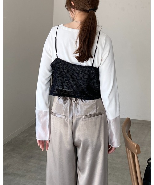 She's Closet(シーズクローゼット)の「ショート丈 ラメ ネップヤーン ジャガード キャミソール ビスチェ(キャミソール・レディース・ブラック/アイボリー・FREE)」の14枚目の写真